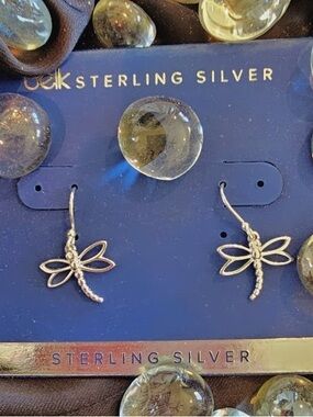 Sterling Silver Dragonfly Dangle Earrings- new